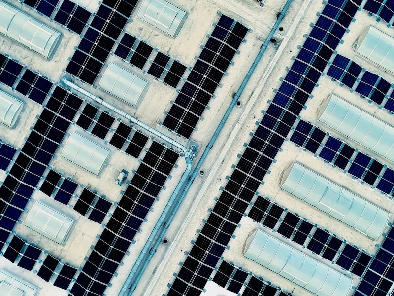 Large-scale manufacturing facility with solar panels
